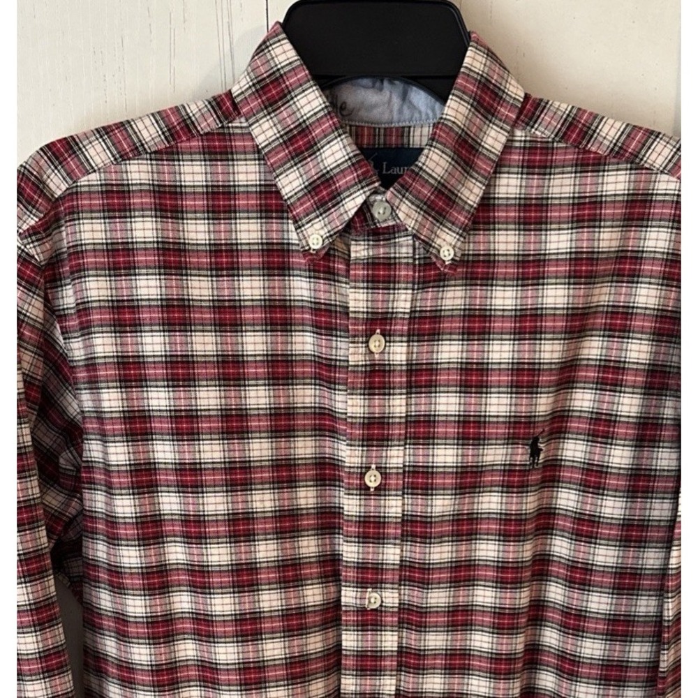 Polo Ralph Lauren Classic Fit Button Down Shirt Medium Red Cream Plaid Vintage